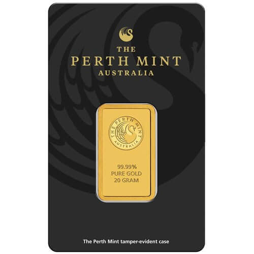 20g Fine Perth Mint Gold Bar with Assay Card Featuring Diagonal Kangaroo Design