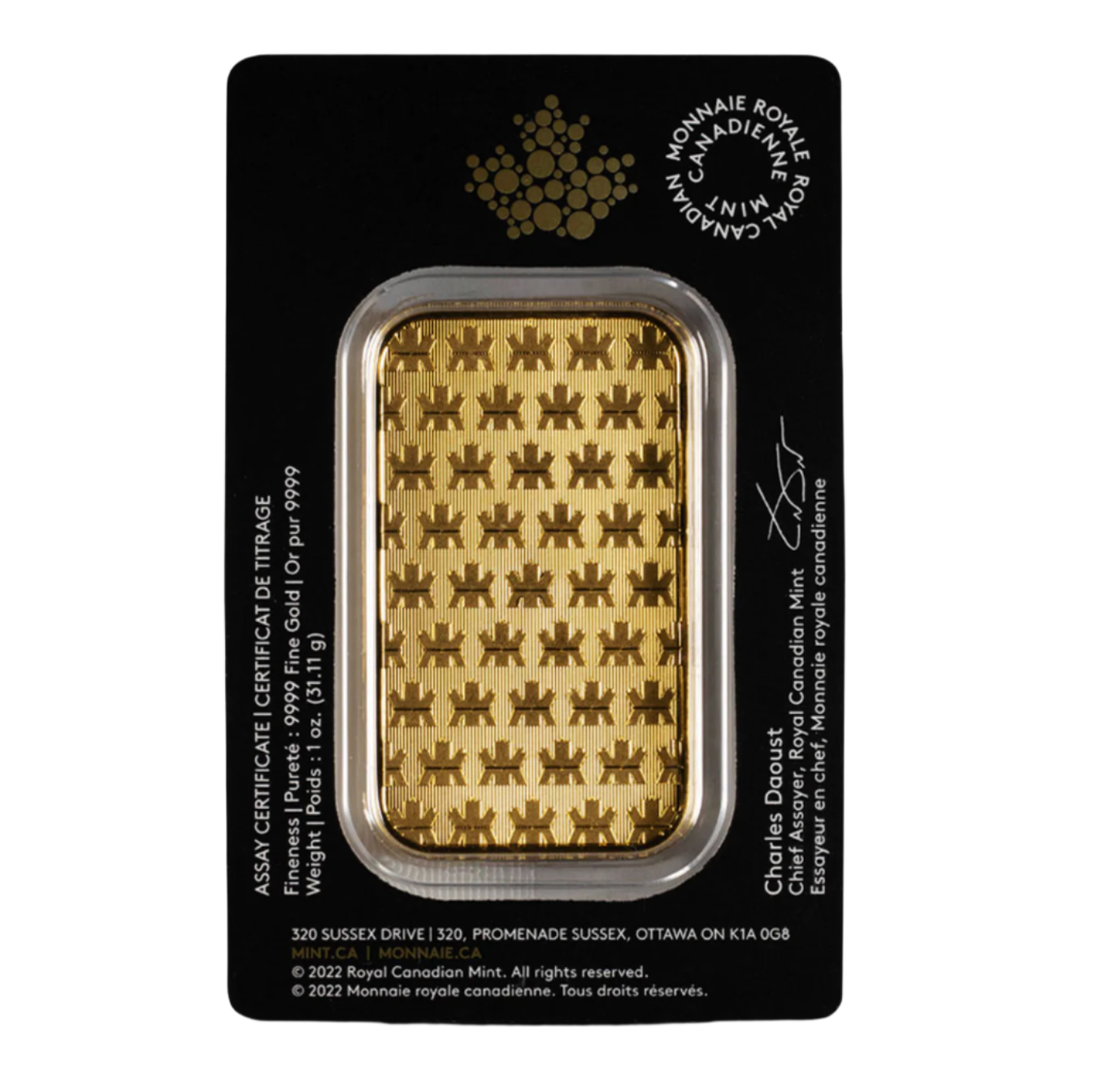 1oz (RCM) Royal Canadian Mint Gold Bar (New w/ Assay)