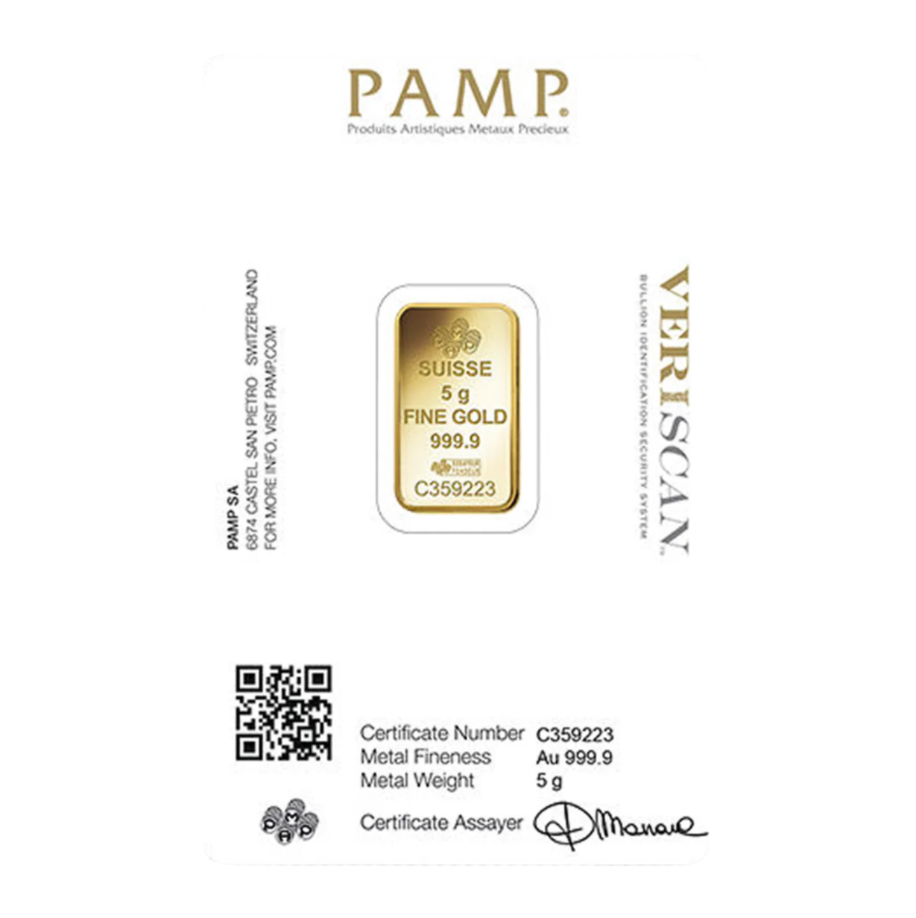 5 Gram PAMP Suisse Fortuna Veriscan Gold Bar