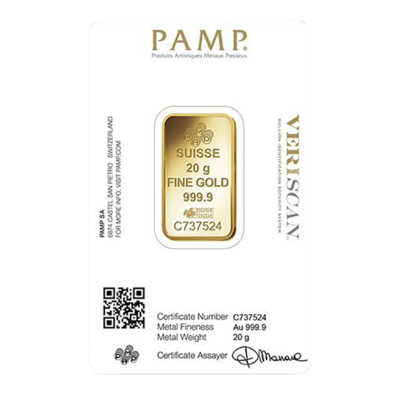 20 Gram PAMP Suisse Fortuna Veriscan Gold Bar