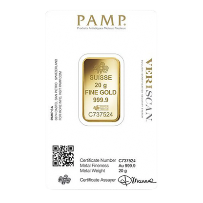 20 Gram PAMP Suisse Fortuna Veriscan Gold Bar